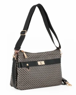 CARRERA - Borsa nera loggata con tre scomparti interni, manico e tracolla removibili