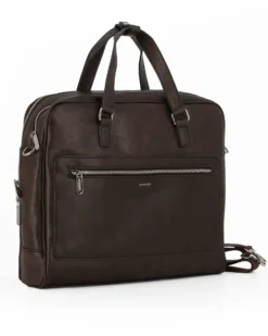 CARRERA - Cartella marrone da ufficio con due scomparti principali e tasca interna porta pc/tablet, tracolla removibile