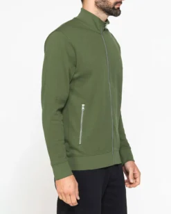 CARRERA - FELPA FULL ZIP VERDE MILITARE IN PIQUET DA UOMO