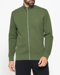 CARRERA - FELPA FULL ZIP VERDE MILITARE IN PIQUET DA UOMO