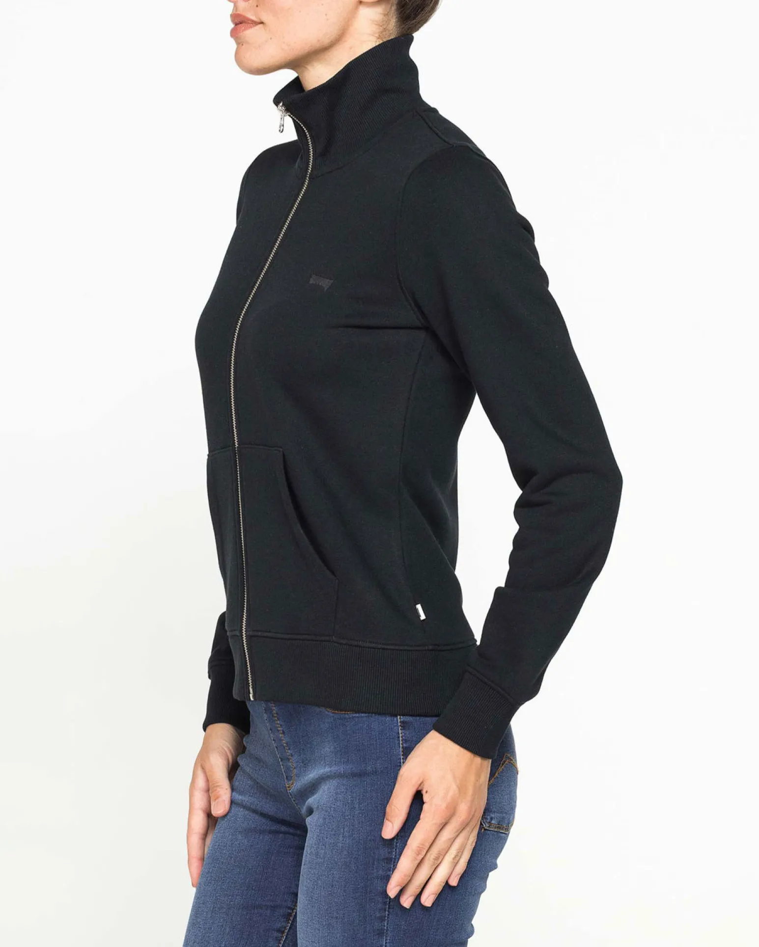 CARRERA - FELPA NERA FULL ZIP COLLO ALTO IN TESSUTO FELPATO