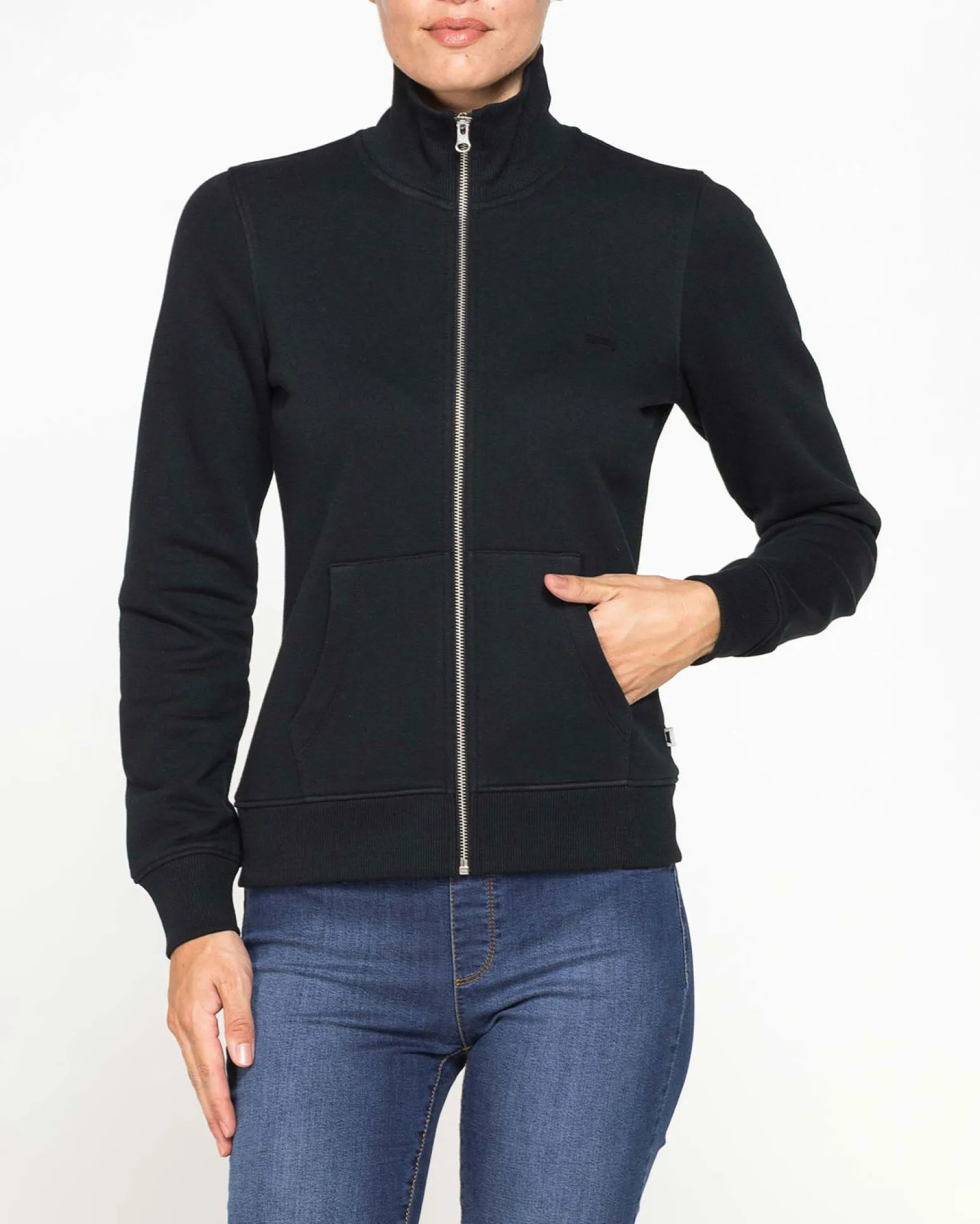 CARRERA - FELPA NERA FULL ZIP COLLO ALTO IN TESSUTO FELPATO