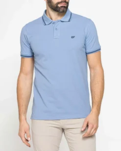 CARRERA - Polo manica corta basic in piquet di cotone celeste con bordino a contrasto