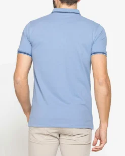 CARRERA - Polo manica corta basic in piquet di cotone celeste con bordino a contrasto