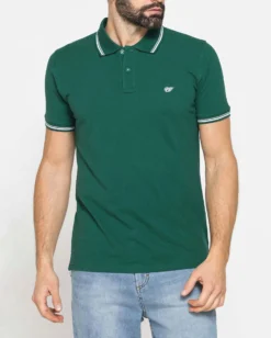 CARRERA - Polo manica corta basic in piquet di cotone verde bottiglia con bordino a contrasto