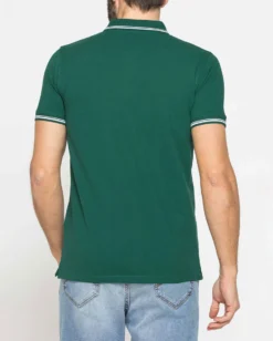 CARRERA - Polo manica corta basic in piquet di cotone verde bottiglia con bordino a contrasto