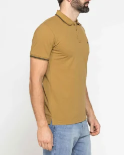 CARRERA - Polo manica corta basic in piquet di cotone senape con bordino a contrasto