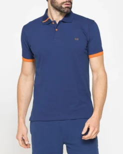 CARRERA - Polo manica corta in piquet elasticizzato blu