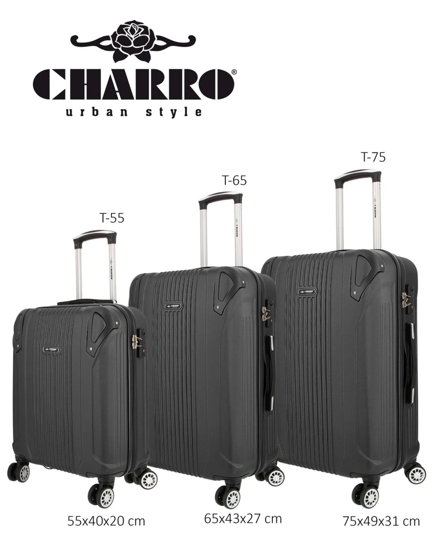 CHARRO - TROLLEY NERO IN ABS 4 RUOTE