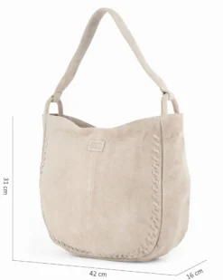 CHESTER POLO ACADEMY - Borsa a spalla beige scamosciata in VERA PELLE
