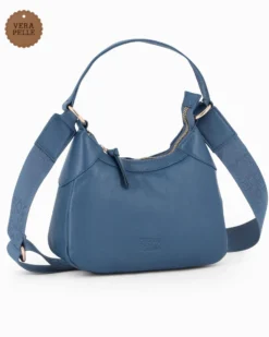 CHESTER POLO ACADEMY - Minibag blu in VERA PELLE con tracolla nastro loggata