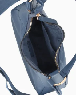 CHESTER POLO ACADEMY - Minibag blu in VERA PELLE con tracolla nastro loggata