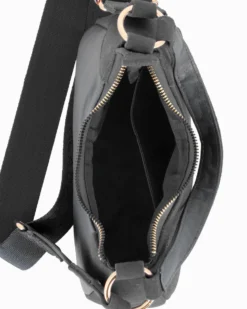 CHESTER POLO ACADEMY - Minibag nera scamosciata in VERA PELLE con tracolla nastro loggata