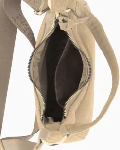 CHESTER POLO ACADEMY - Minibag cappuccino scamosciata in VERA PELLE con tracolla nastro loggata