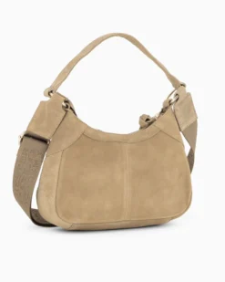 CHESTER POLO ACADEMY - Minibag cappuccino scamosciata in VERA PELLE con tracolla nastro loggata