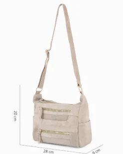 CHESTER POLO ACADEMY - Tracolla beige scamosciata in VERA PELLE con tre tasche frontali
