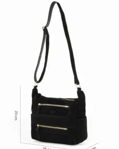 CHESTER POLO ACADEMY - Tracolla nera scamosciata in VERA PELLE con tre tasche frontali