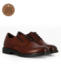 CLASS MAN - LINEA FLEX Scarpa marrone in VERA PELLE con lacci ed inserti elasticizzati