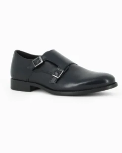 CLASS MAN - Scarpa blu in VERA PELLE con doppia fibbia