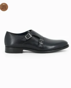 CLASS MAN - Scarpa blu in VERA PELLE con doppia fibbia