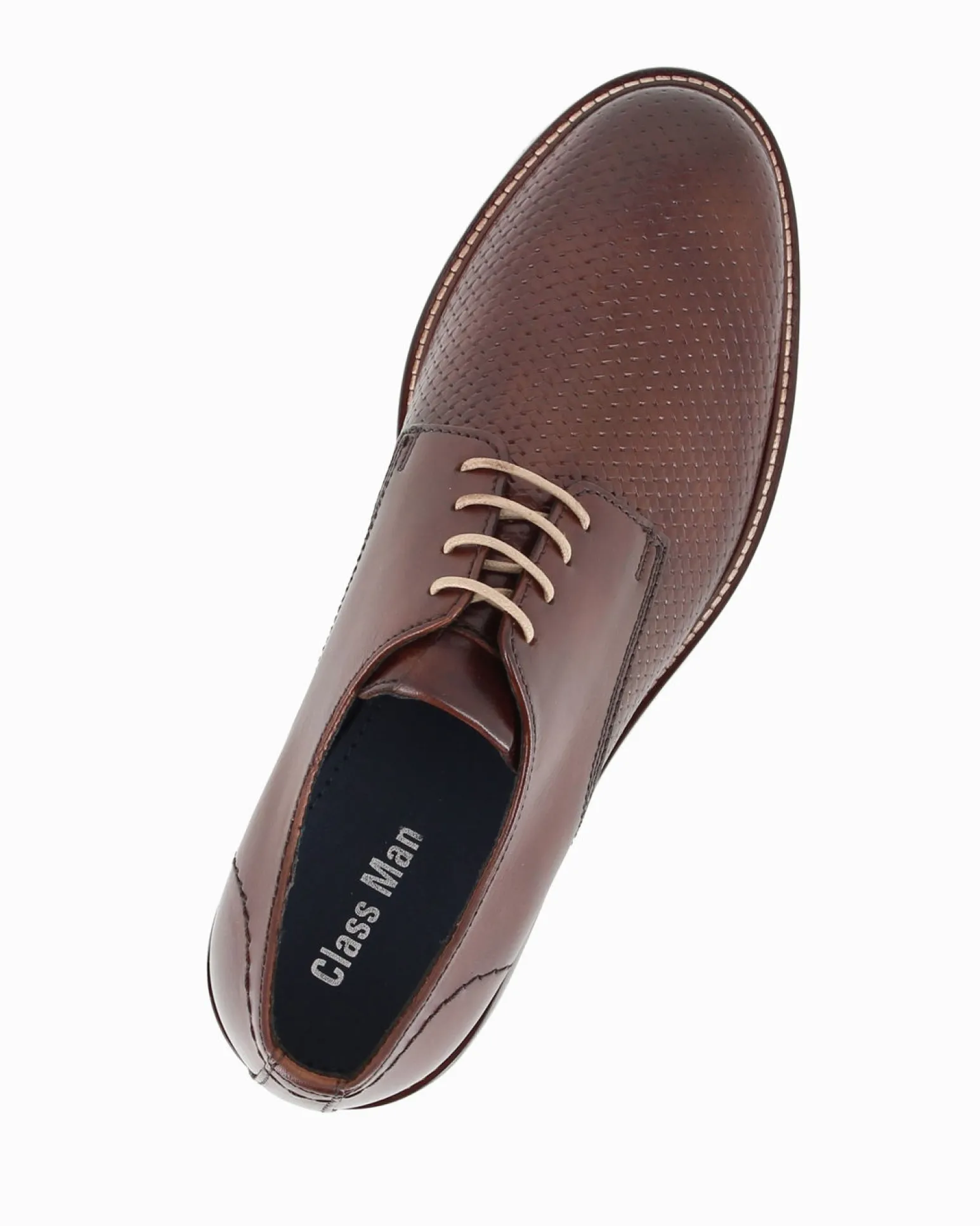 CLASS MAN - Scarpa marrone in VERA PELLE con lacci e motivo intreccio