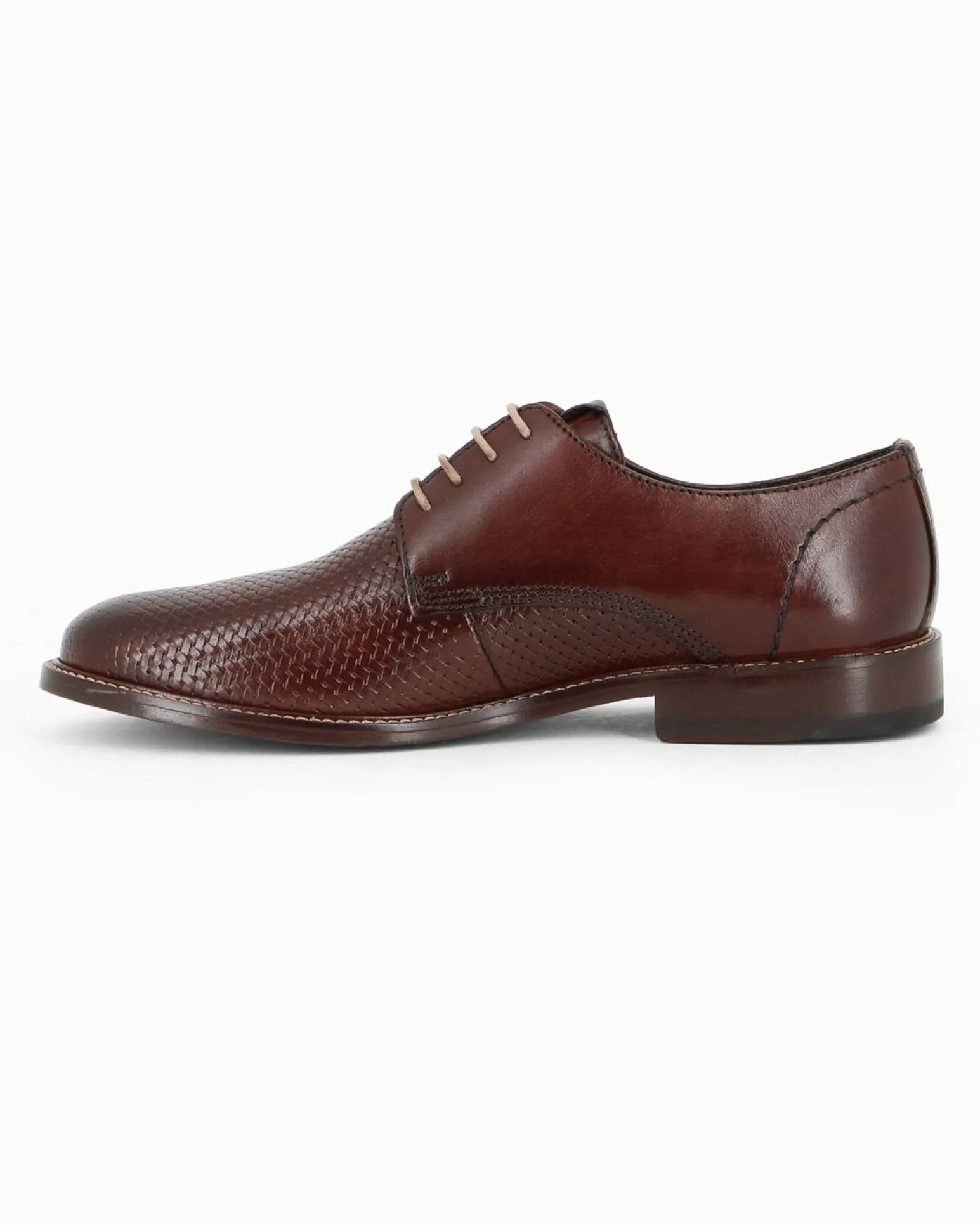 CLASS MAN - Scarpa marrone in VERA PELLE con lacci e motivo intreccio