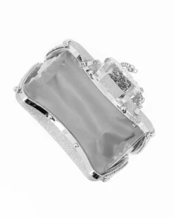 Clutch argento in glitter con manici catena e chiusura gioiello  - DIVAS