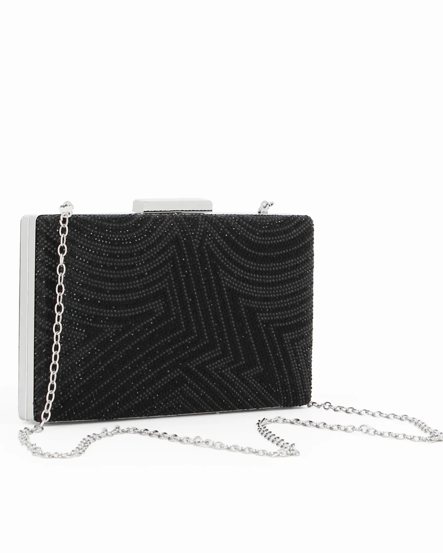 Clutch nera con strass e chiusura in metallo - DIVAS
