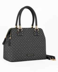CORTINA POLO STYLE - Bauletto due manici nero/grigio loggato con tre scomparti principali, tracolla removibile