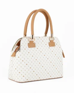 CORTINA POLO STYLE - Bauletto due manici bianco/cuoio loggato con tre scomparti principali, tracolla removibile