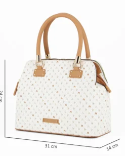CORTINA POLO STYLE - Bauletto due manici bianco/cuoio loggato con tre scomparti principali, tracolla removibile