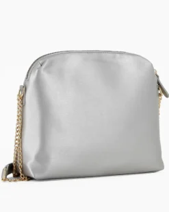 CORTINA POLO STYLE - Borsa argento con ricami frontali e tracolla scorrevole
