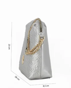 CORTINA POLO STYLE - Borsa argento con ricami frontali e tracolla scorrevole