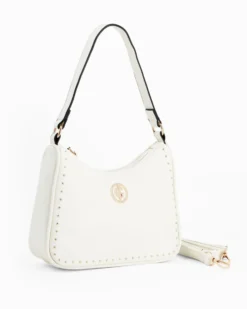 CORTINA POLO STYLE - Borsa a spalla bianca con dettaglio borchie, tracolla removibile