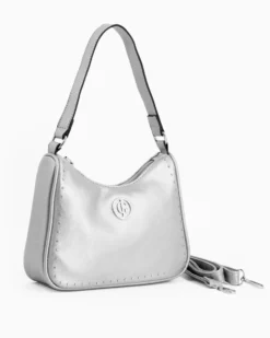 CORTINA POLO STYLE - Borsa a spalla argento con dettaglio borchie, tracolla removibile
