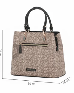 CORTINA POLO STYLE - Borsa due manici taupe con tasca frontale e stampa logo, tracolla removibile