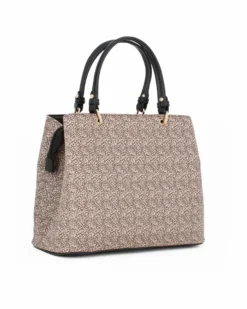 CORTINA POLO STYLE - Borsa due manici taupe con tasca frontale e stampa logo, tracolla removibile