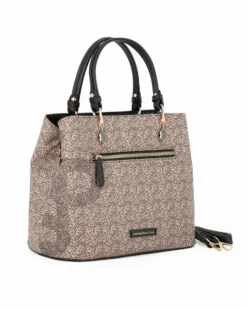 CORTINA POLO STYLE - Borsa due manici taupe con tasca frontale e stampa logo, tracolla removibile