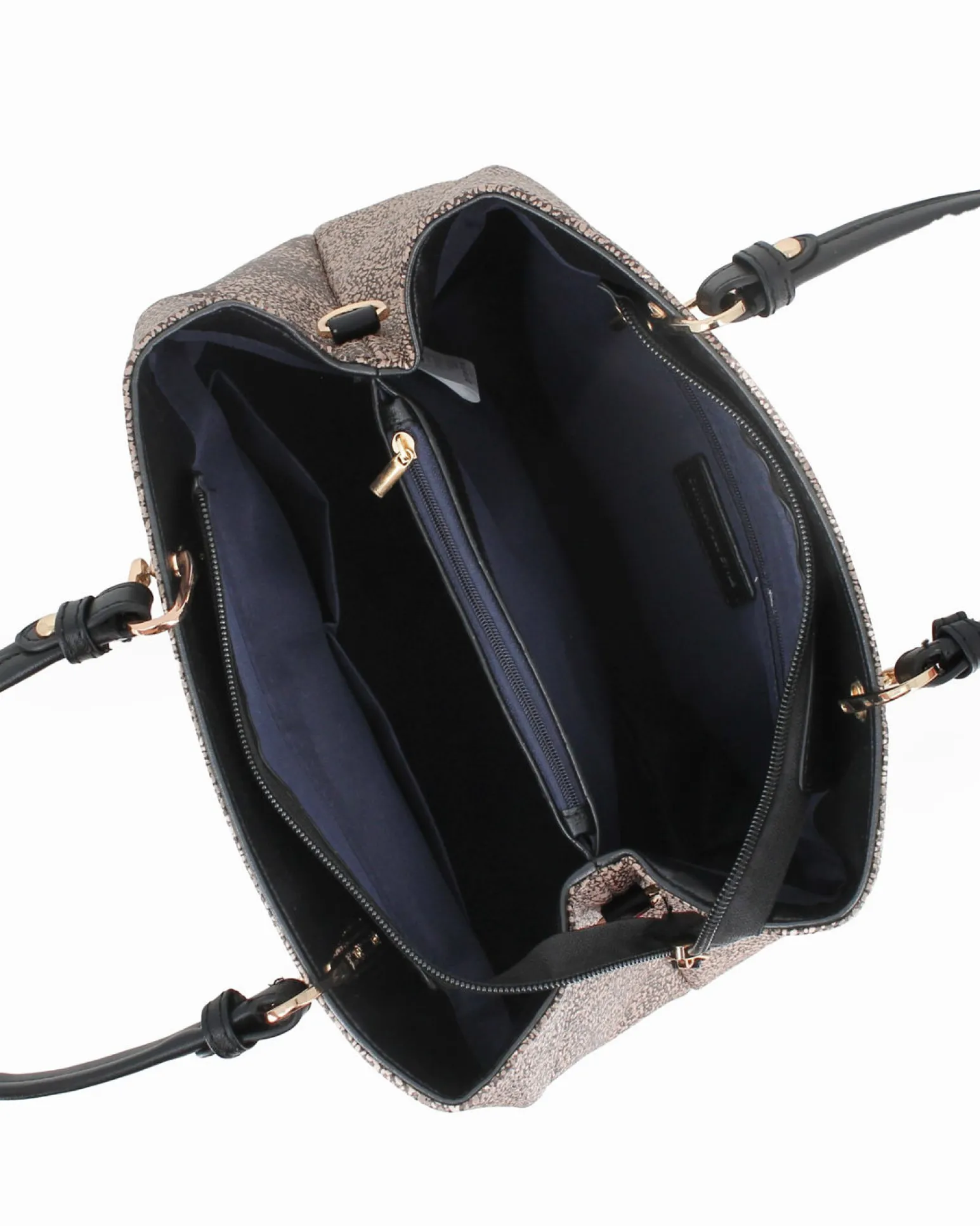 CORTINA POLO STYLE - Borsa due manici taupe con tasca frontale e stampa logo, tracolla removibile