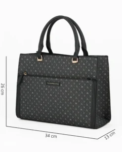 CORTINA POLO STYLE - Borsa due manici nera loggata con tasca frontale, tracolla removibile