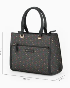CORTINA POLO STYLE - Borsa due manici nero/multicolor logata con tasca frontale, tracolla removibile