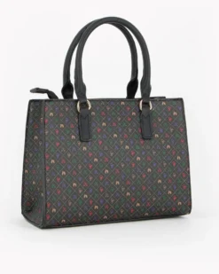 CORTINA POLO STYLE - Borsa due manici nero/multicolor logata con tasca frontale, tracolla removibile