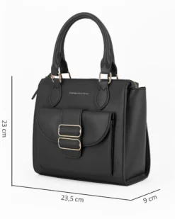 CORTINA POLO STYLE - Borsa due manici nera con tasca frontale con doppia fibbia sulla patta, tracolla removibile