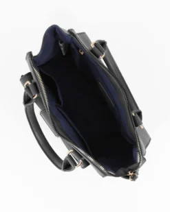 CORTINA POLO STYLE - Borsa due manici nera con tasca frontale con doppia fibbia sulla patta, tracolla removibile