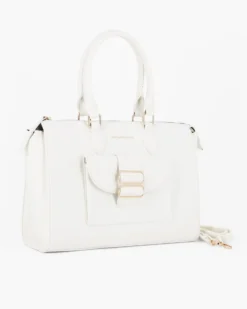 CORTINA POLO STYLE - Borsa due manici bianca con tasca frontale con doppia fibbia sulla patta, tracolla removibile