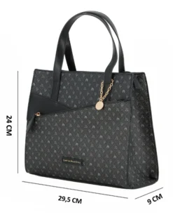 CORTINA POLO STYLE - Borsa due manici nera loggata con tasca frontale, tracolla removibile
