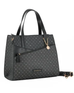 CORTINA POLO STYLE - Borsa due manici nera loggata con tasca frontale, tracolla removibile