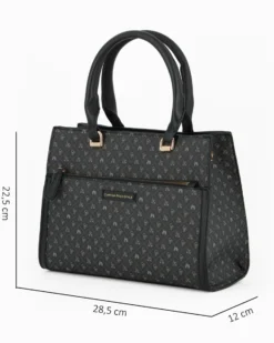 CORTINA POLO STYLE - Borsa due manici nera loggata con tasca frontale, tracolla removibile