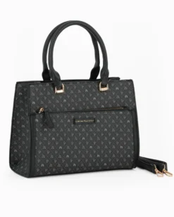 CORTINA POLO STYLE - Borsa due manici nera loggata con tasca frontale, tracolla removibile