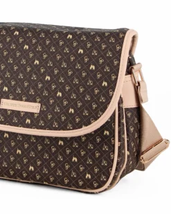 CORTINA POLO STYLE - Borsa marrone con dettagli beige loggata con tracolla e patta